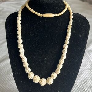 Chinese carved bone flower necklace. From Hawaii.